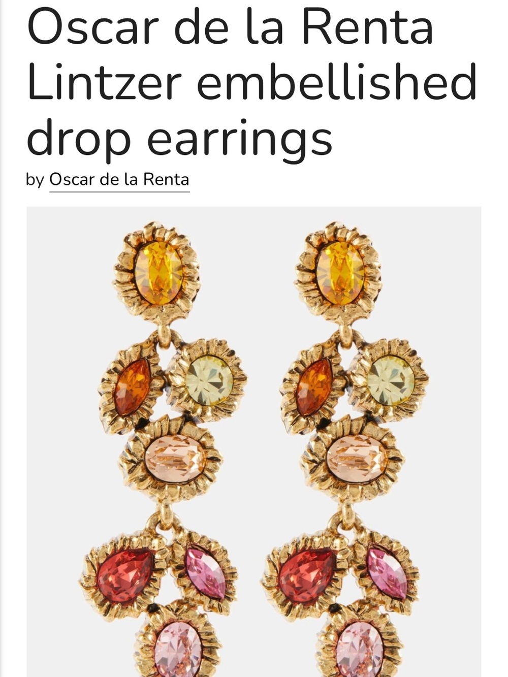 Oscar de la Renta Gold Multicolor Lintzer Embellished Drop Earrings